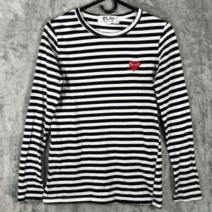 COMME DES GARCONS Play T Shirt Heart Japan L Black White Striped Long Sleeve Top